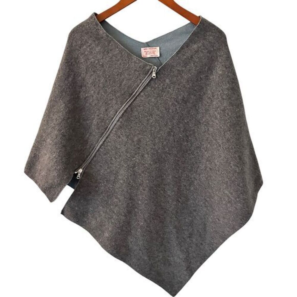 Nardi & Tagliaferri Italy Blue Grey Soft Wool Zip Up Shawl Cape Poncho One Size